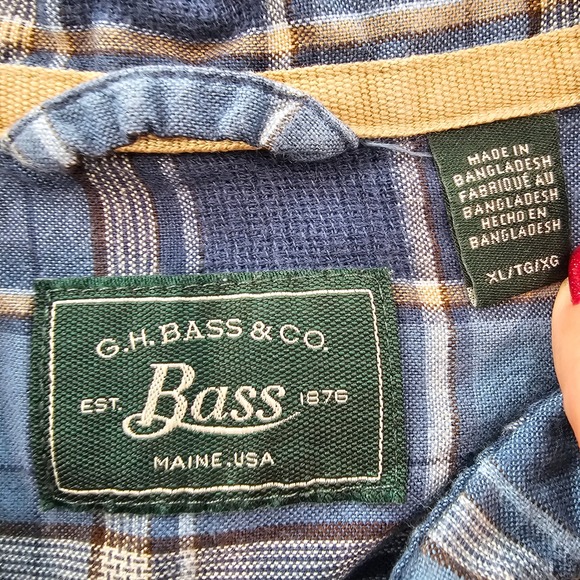 G.H. Bass & Co. Mens XL Blue Plaid Short Sleeve Button Up Shirt - Picture 4 of 7